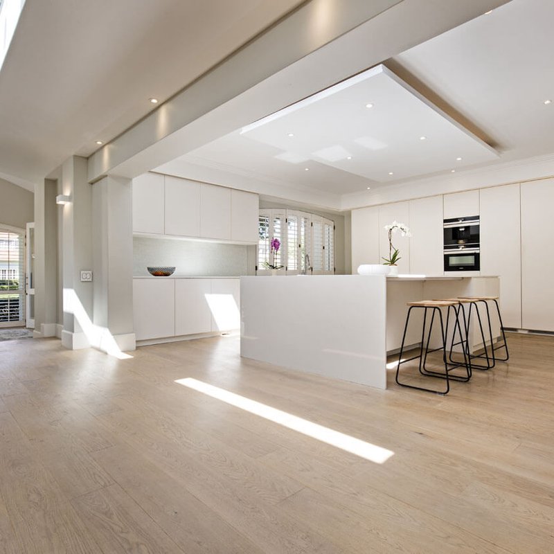 Woodline classic unfinished oak, finished with Oleum in colour wheat.