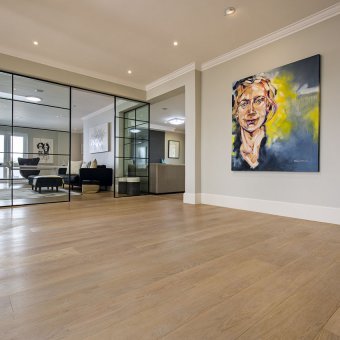Woodline classic unfinished oak, finished with Oleum in colour wheat.
